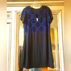Lucky Brand Black & Blue Beaded Shift Dress NWT SZ SM